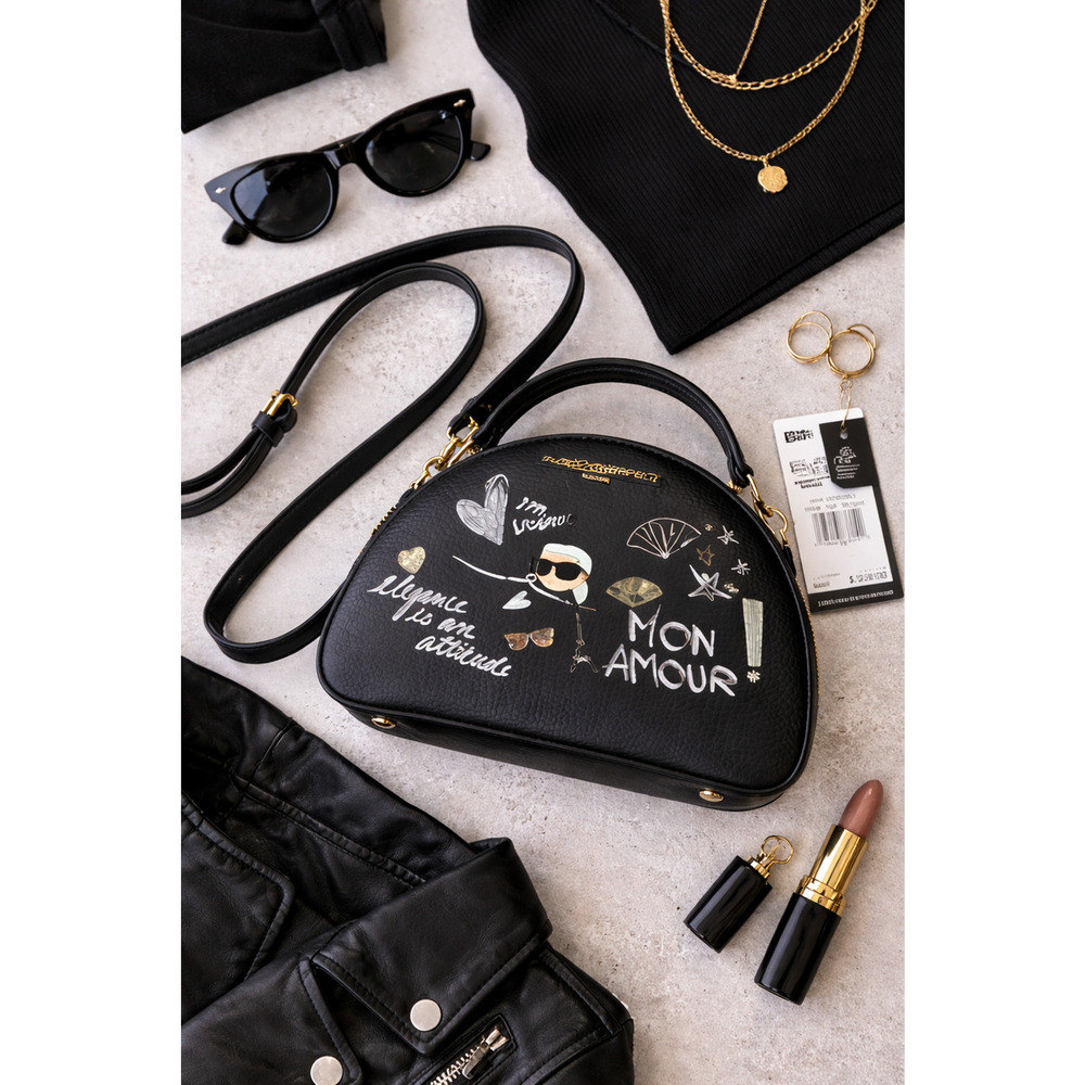 Karl Lagerfeld NWT Paris Mon Amour Novelty Crossbody Bag Half Moon Graphic
